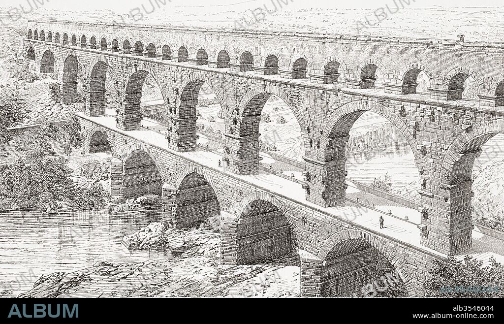 The Pont du Gard, Vers-Pont-du-Gard, near Remoulins, France. From Kunstgeschichte In Bildern, published 1902.