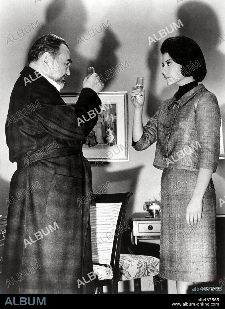 DIANE BAKER and EDWARD G. ROBINSON in THE PRIZE, 1963, directed by MARK ROBSON. Copyright M.G.M.