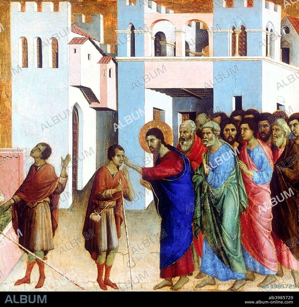 'Jesus Opens the Eyes of the Man born Blind', 1311. From the National Gallery, London.