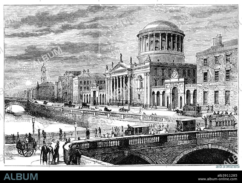 The Four Courts, Dublin, Ireland, 1900. The building's main feature is the dome and portico. Illustration from The life and times of Queen Victoria by Robert Wilson, (1900).