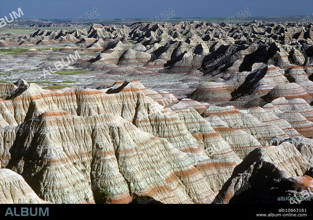 Exposed strata in Badlands National Park, South Dakota.