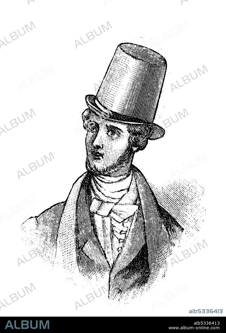 Hat fashion and beard fashion of men in Germany in 1833  /  Hutmode uns Bartmode der Männer in Deutschland im Jahre 1833, Historisch, historical, digital improved reproduction of an original from the 19th century / digitale Reproduktion einer Originalvorlage aus dem 19. Jahrhundert.