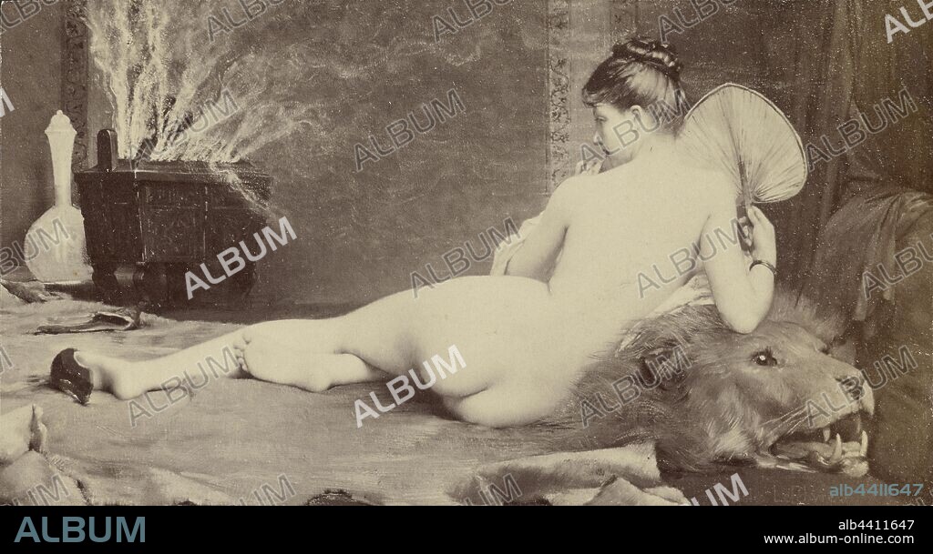 Painting of female nude by Jules Joseph Lefebvre, Unknown, about 1870 - 1890, Albumen silver print, 6.7 × 12.2 cm (2 5/8 × 4 13/16 in.).
