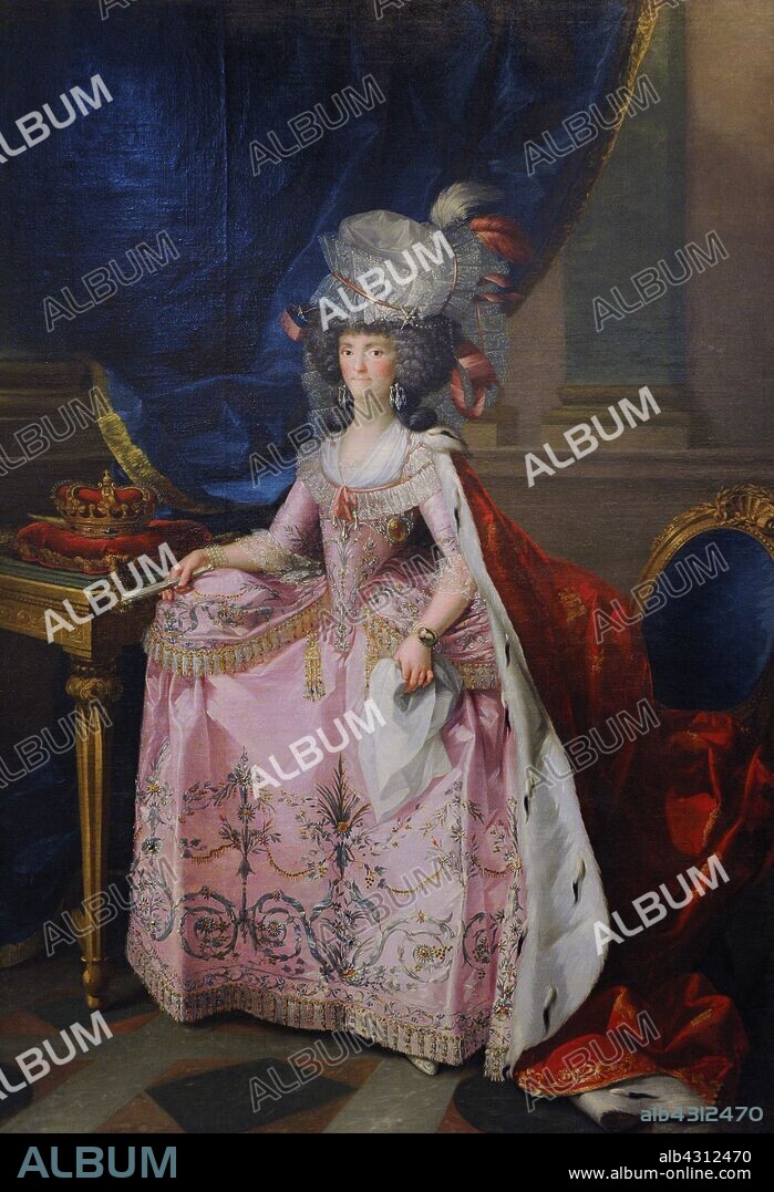 María Luisa de Parma (1751-1819). Reina consorte de España (1788-1808), por su matrimonio con Carlos IV. Retrato de María Luisa de Parma, Reina de España, 1789, por Zacarías González Velázquez (1763-1834). Museo de Historia. Madrid. España.