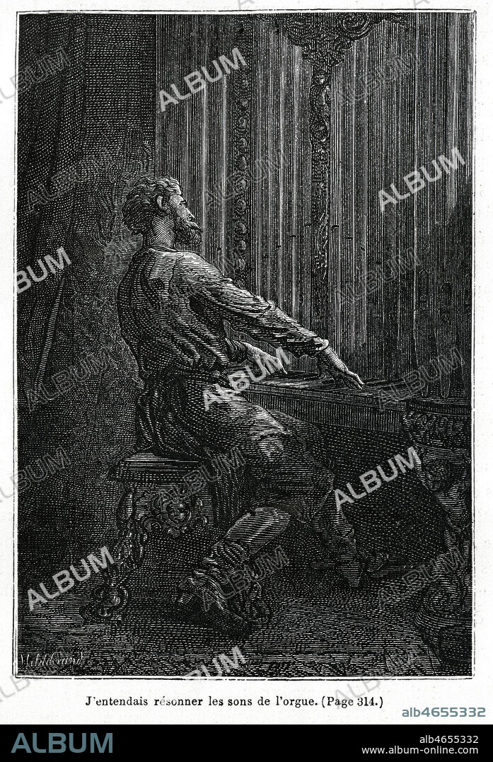 J'entendais resonner les sons de l'orgue du capitaine Nemo . Illustration de 1970 par Alphonse de NEUVILLE (1835-1885) pour Vingt mille lieues sous les mers de Jules VERNE (1828-1905), 1870. Credit : Collection KHARBINE-TAPABOR.