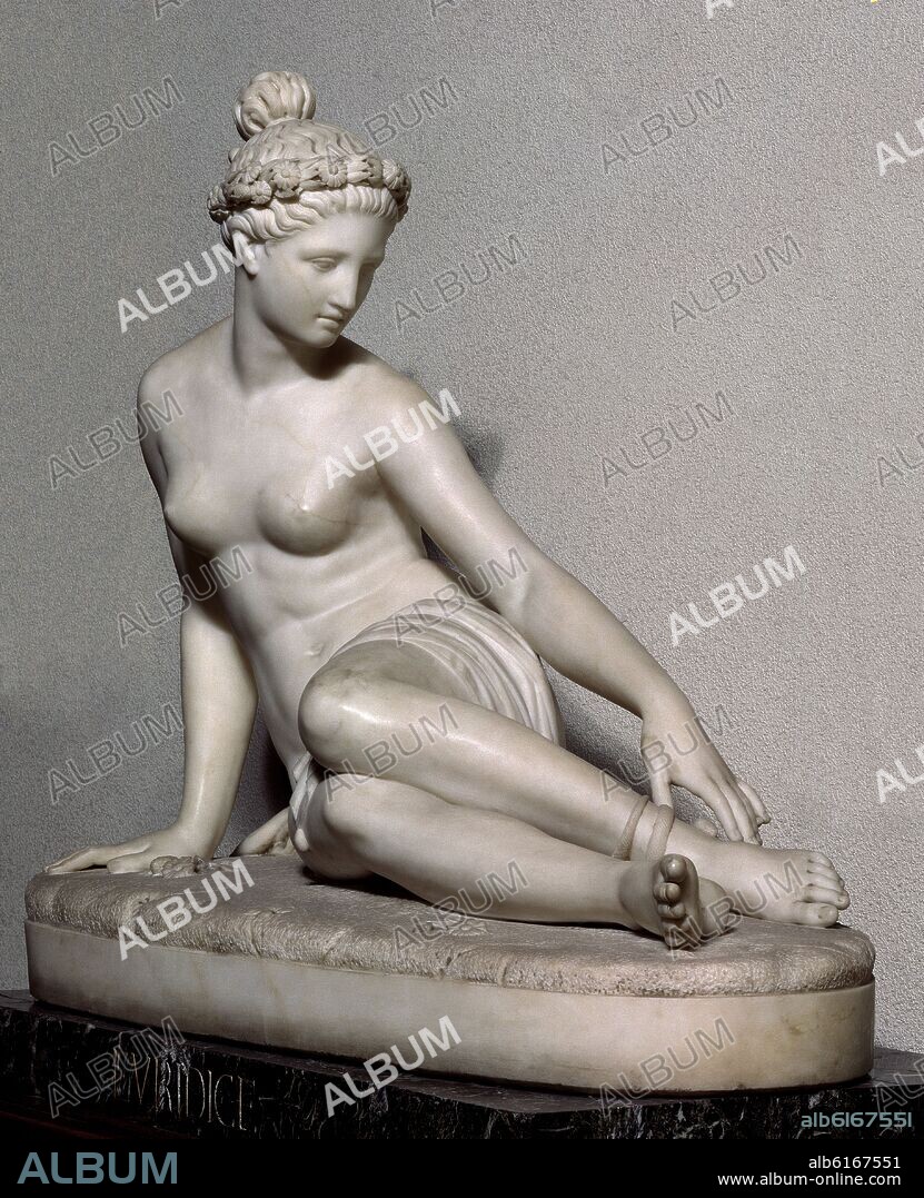 SABINO MEDINA (1814-1879). LA NINFA EURIDICE MORDIDA POR LA VIBORA - 1865 - MARMOL - 88x107x51cm - Nº E-813.