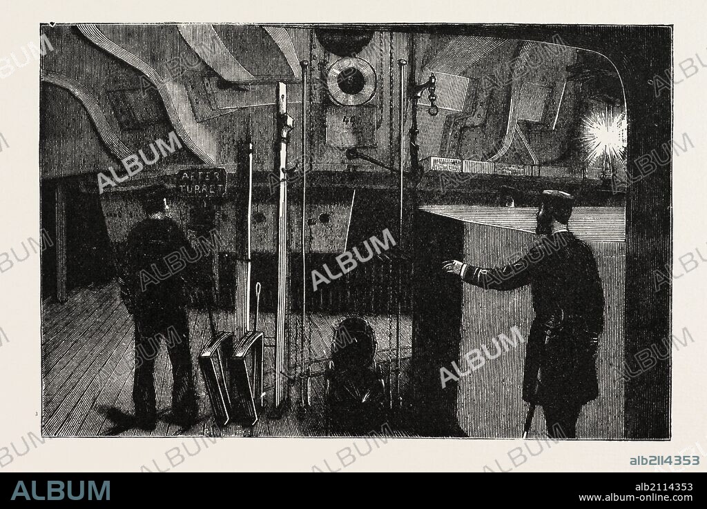 THE NEW WAR SHIP OF THE BRITISH NAVY, H.M.S. INFLEXIBLE: THE TURRET BELOW THE DECK, SHOWING THE METHOD OF LOADING THE GUNS, 1882.
