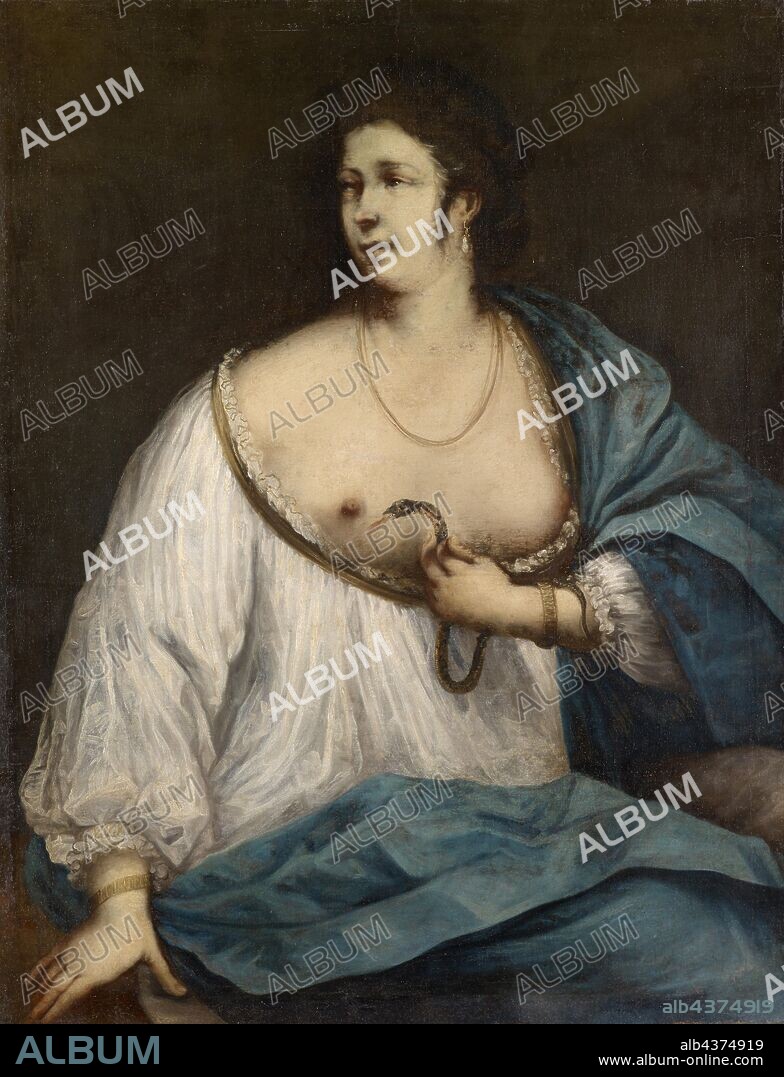 Cleopatra with the serpent, oil on canvas, 117 x 90 cm, unmarked, Antonio Carneo, (?), Concordia Sagittaria 1637–1692 Portogruaro, Guercino (Giovanni Francesco Barbieri), (Kopie nach / copy after), Cento b. Bologna 1591–1666 Bologna.
