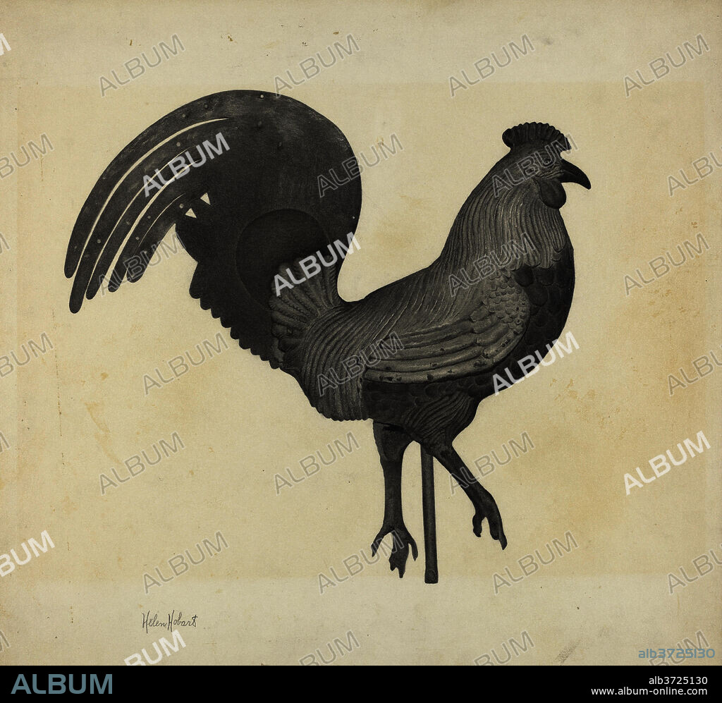 HELEN HOBART. Weather Vane - Cock. Dated: c. 1938. Dimensions: overall: 34.9 x 37.7 cm (13 3/4 x 14 13/16 in.)  Original IAD Object: 35" high; 32 1/2" wide. Medium: graphite on paperboard.
