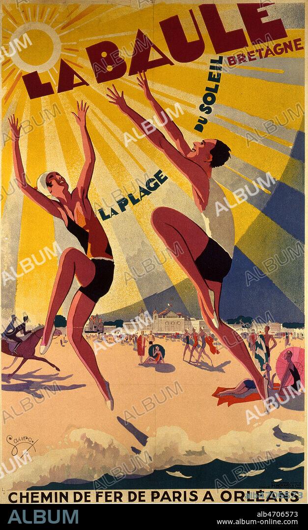 LA BAULE. Affiche de tourisme des chemins de fer de Paris a Orleans, 1930. Illustration par Maurice LAURO (1878-1934). Credit Collection Perrin/Kharbine Tapabor.