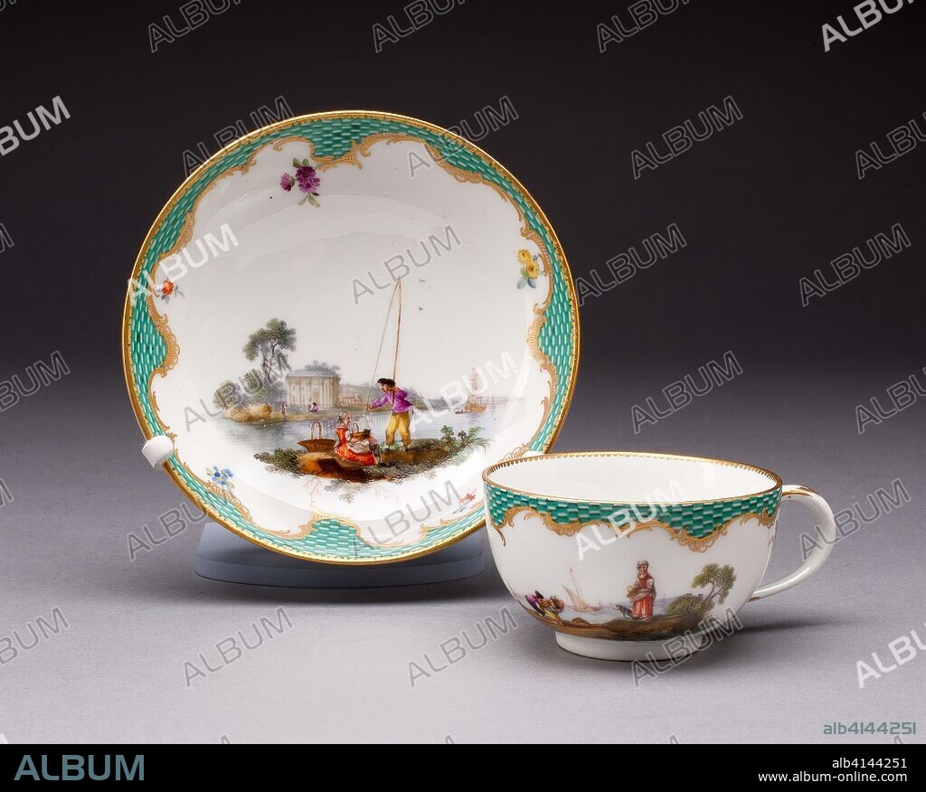 Cup and Saucer. Meissen Porcelain Manufactory; German, founded 1710. Date: 1763-1774. Dimensions: Cup: 4.8 x 10.5 cm (1 7/8 x 4 1/8 in.); Saucer: 2.9 x 13.3 cm (1 1/8 x 5 1/4 in.). Hard-paste porcelain, polychrome enamels, and gilding. Origin: Meissen.