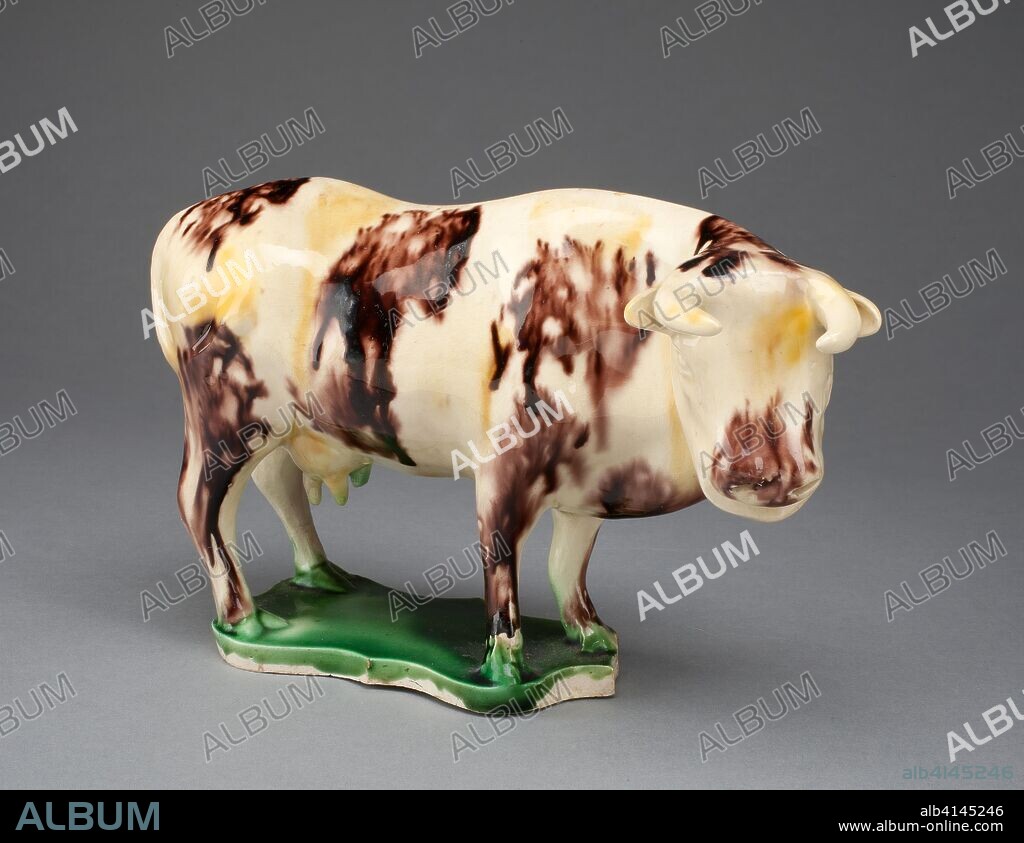 Cow. Staffordshire, England. Date: 1760-1770. Dimensions: 12.7 x 19.7 x 8.3 cm (5 x 7 3/4 x 3 1/4 in.). Lead-glazed earthenware (creamware). Origin: Staffordshire.