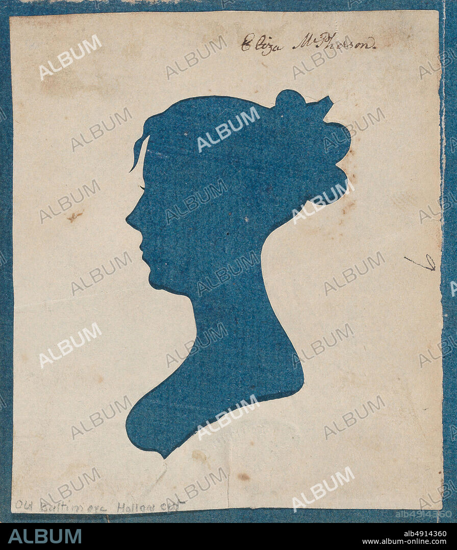 W. Bruff, Silhouette of Eliza McPherson, W. Bruff (American, active Baltimore, Maryland, 19th century), 19th century, Hollow cut paper, Sheet: 3 5/8 × 3 1/8 in. (9.2 × 7.9 cm), Mount: 3 15/16 × 6 7/16 in. (10 × 16.4 cm).