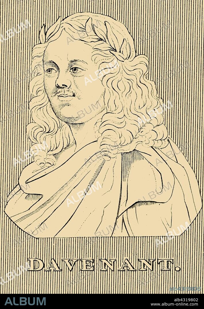 'Davenant', (1606-1668), 1830. Sir William Davenant (1606-1668) English poet and playwright active both before and after the English Civil War and during the Interregnum. Named Poet Laureate in 1638. From "Biographical Illustrations", by Alfred Howard. [Thomas Tegg, R. Griffin and Co., J. Cumming, London, Glasgow and Dublin, 1830].