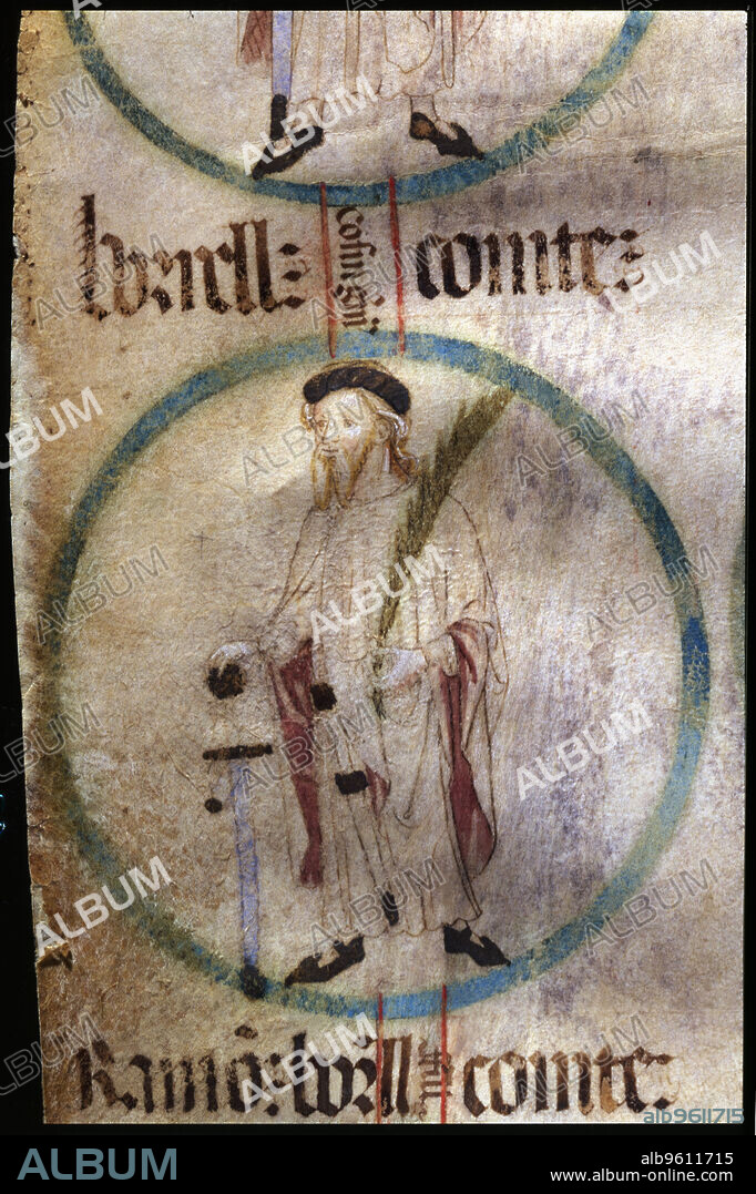 Borrell II (915 - 992), Count of Barcelona, Gerona, Ausona and Urgell, successor son of Count Sunyer I, miniature in a 15th century parchment entitled 'Genealogy of the Kings of Aragon and Counts of Barcelona', preserved in the archives of the Poblet Abbey.