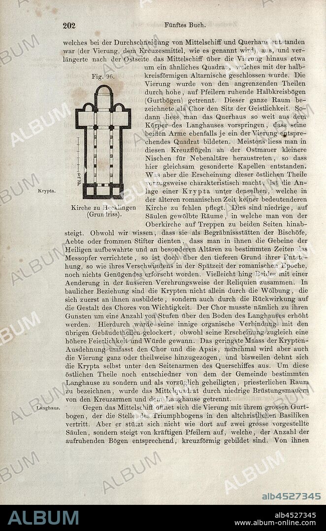 Church to Hecklingen floor plan, Romanesque architecture, fig. 96, p. 202, Wilhelm Lübke: Geschichte der Architektur von den ältesten Zeiten bis auf die Gegenwart. Leipzig: Verlag von Emil Graul, 1855.