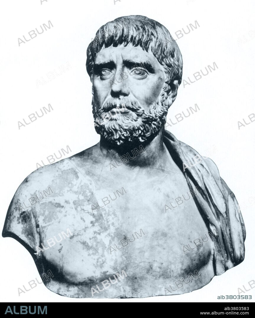 Thales of Miletus (624-546 BC) was a pre-Socratic Greek philosopher, mathematician, astronomer, the first identifiable scientist and one of the Seven Sages of Greece. Thales attempted to explain natural phenomena without reference to mythology and was tremendously influential in this respect. Thales' rejection of mythological explanations became an essential idea for the scientific revolution. In mathematics, Thales used geometry to solve problems such as calculating the height of pyramids and the distance of ships from the shore. He is credited with the first use of deductive reasoning applied to geometry, by deriving four corollaries to Thales' Theorem. As a result, he has been hailed as the first true mathematician and is the first known individual to whom a mathematical discovery has been attributed. He is reported to have predicted a solar eclipse in 585 BC, and tried to explain earthquakes. Roman copy of a Greek bust from the Museo Capitolino, Rome.