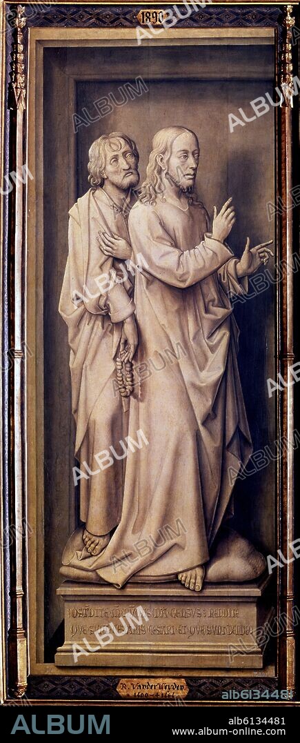 VRANCKE VAN DER STOCKT (1420-1495). 'Tríptico de la Redención: la moneda del César (Jesús y un apóstol)', 1455-1460, Oil on panel, 195 cm x 77 cm, P01890.