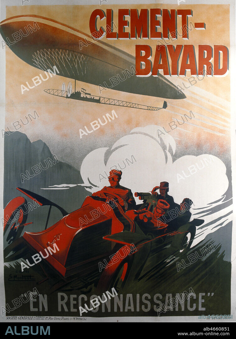 Publicite pour les automobiles CLEMENT-BAYARD realisee par E. MONTAUT. Credit : Coll. Perrin/KHARBINE-TAPABOR.