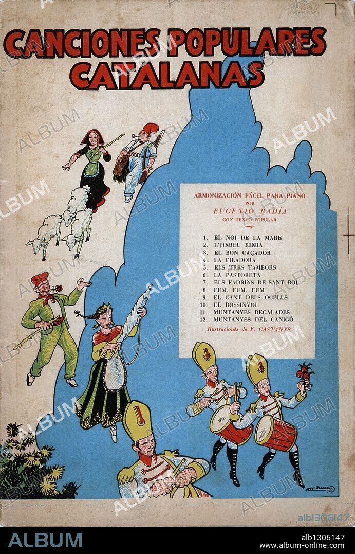 Portada del cancionero Canciones Populares Catalanas ilustrada por Valentí Castanys (Barcelona, 1898-1965).