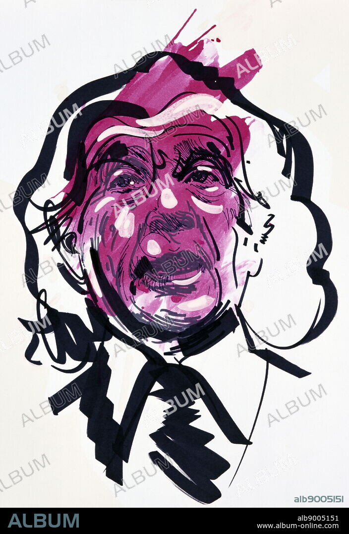 Louis Aragon (1897 - 1982); French poet, and a leading voice of the surrealist movement. Portrait on a poster by Raymond Moretti (1931-2005), a French painter and sculptor.