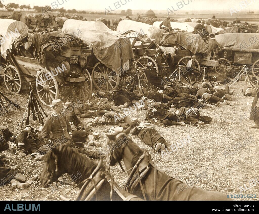Guerra mundial 1914-1918. Convoy militar alemán descansando durante unas maniobras en Silesia antes del comienzo de la contienda. Año 1913.