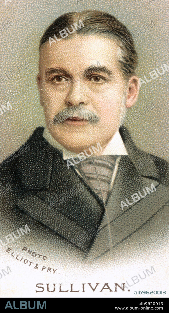 Sir Arthur Seymour Sullivan (1842-1900), English composer, 1912. Musicologist Sullivan is famous for his co-operation with WS Gilbert on Savoy operas. In 1866 he became professor of composition at the Royal Academy of Music. From a series of chrome lithographic trade cards published in 1912.