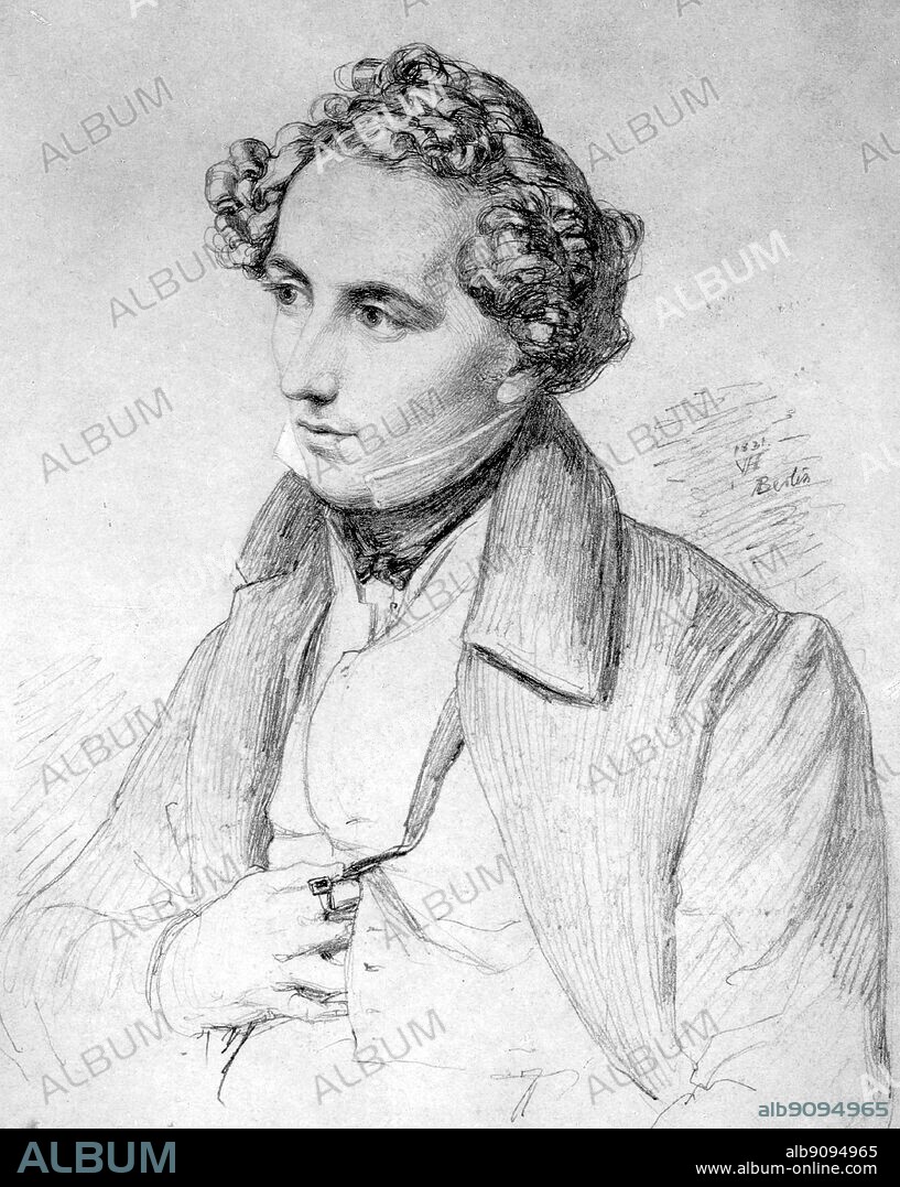 Eduard Devrient pencil drawing by Wilhelm Hensel 1831 friend of Felix Mendelssohn.