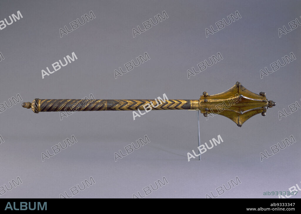 Mace, probably Italian, first half 16th century, Steel or iron with gilding, Italy, Europe, Arms & armor, metalwork, 23 13/16 x 5 1/2 in. (60.5 x 14 cm).