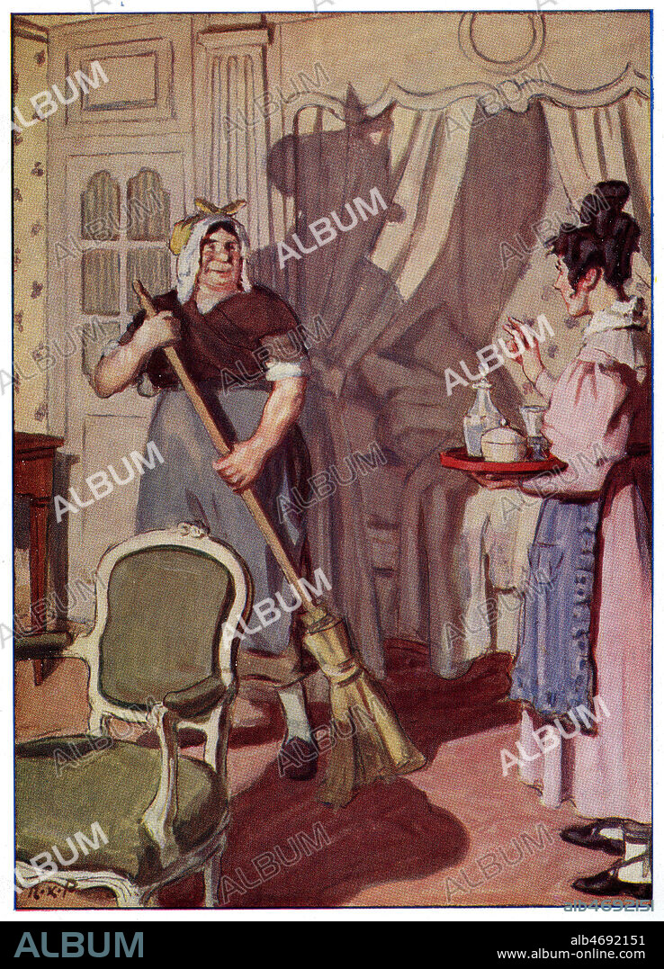Eugenie vient aider Nanon a preparer la chambre de son cousin Charles. Illustration de 1921 par Rene Xavier PRINET (1861-1946) pour Eugenie Grandet d'Honore de BALZAC (1799-1850). Credit : Collection Jonas/Kharbine-Tapabor.