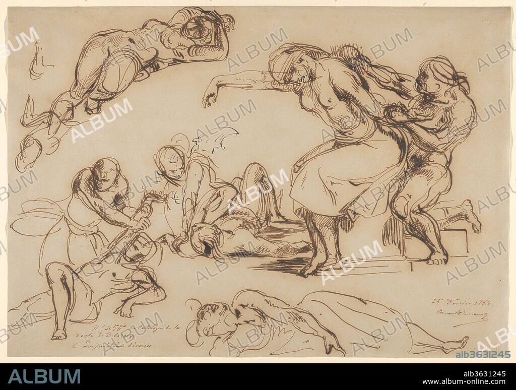 EUGENE DELACROIX. Figure Studies for the Salon du Roi, Palais Bourbon. Artist: Eugène Delacroix (French, Charenton-Saint-Maurice 1798-1863 Paris). Dimensions: Overall: 10 3/4 x 15 3/8 in. (27.3 x 39 cm). Date: ca. 1833-35.