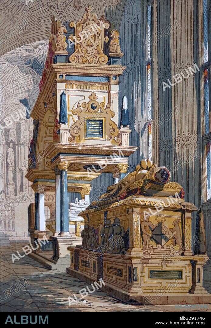 Tomb of Mary Queen of Scots (1542-87) at Westminster Abbey, London.