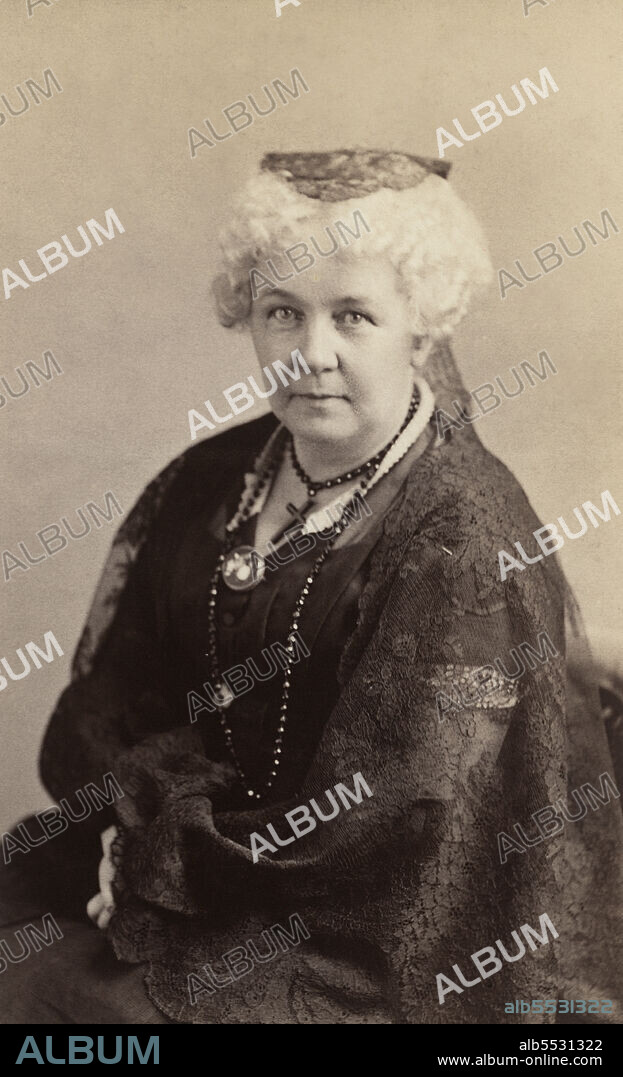 Elizabeth Cady Stanton (1815-1902), American writer and activist, a leader of U.S. Women Right's Movement, half-length Portrait, Napoleon Sarony, 1870.