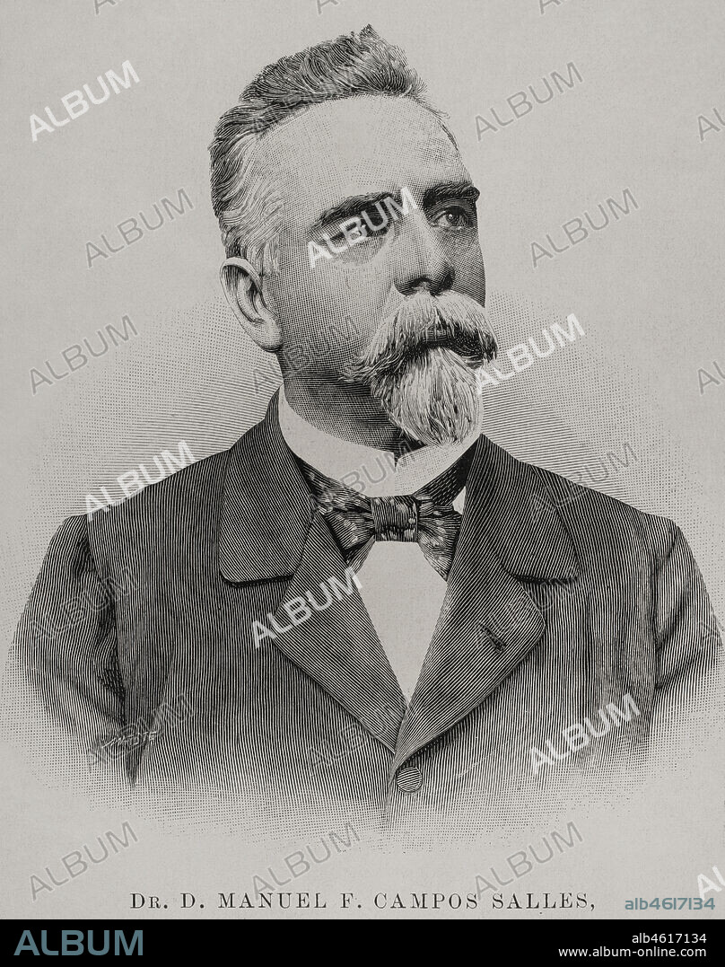 Manuel Ferraz de Campos Sales (1841-1913). Brazilian politician. President of Brazil (1898-1902). Portrait. Engraving by Matute.La Ilustración Española y Americana, 1898.