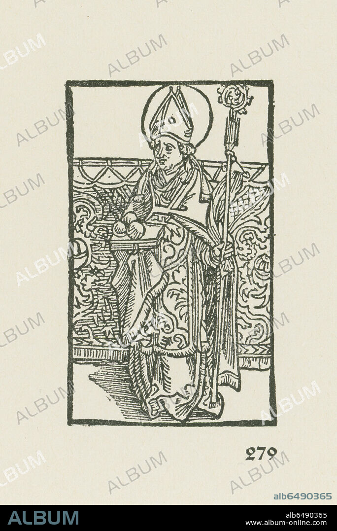 ALBERTO DURERO. Saint Nicholas. Illustration to Hortulus Anime. Printed by Nicolaus Lamparter, Basel, 16 October 1518. Woodcut, 73 x 43mm.
