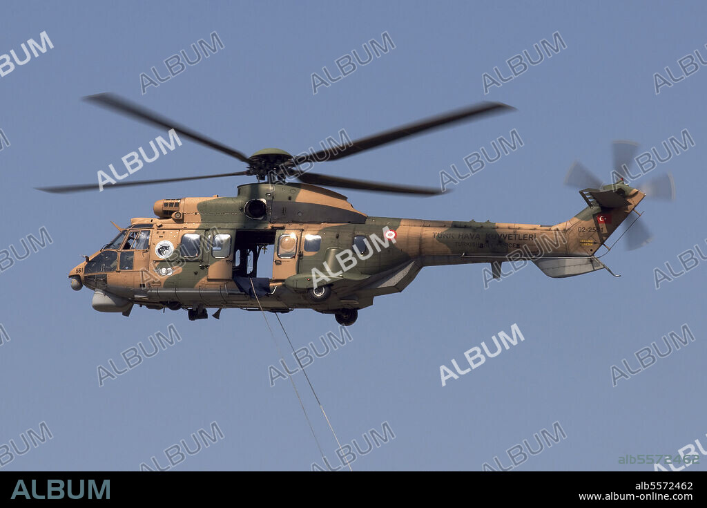 A Turkish Air Force AS532 AL Cougar during a flypast in Izmir, Turkey, for the 100th Anniversary of the Turkish Air Force.