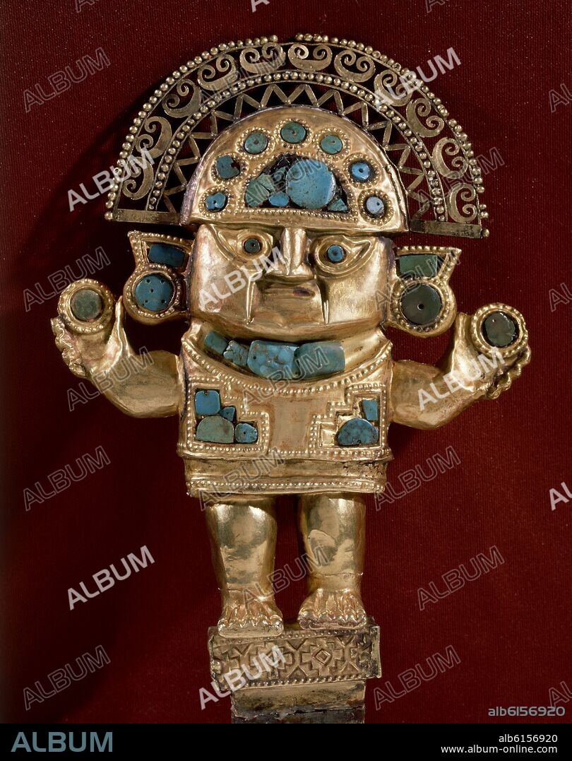 TUMI DE ORO Y TURQUESAS-REPRESENTAC DIOS NAY-LASP-ESTILO CHIMU-M.390mmDM.200mm.