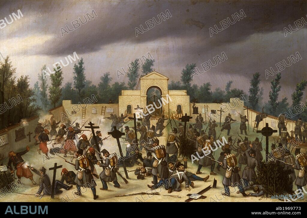 Episode from the Battle of Solferino, June 24, 1859. Second War of Independence, Italy 19th century.