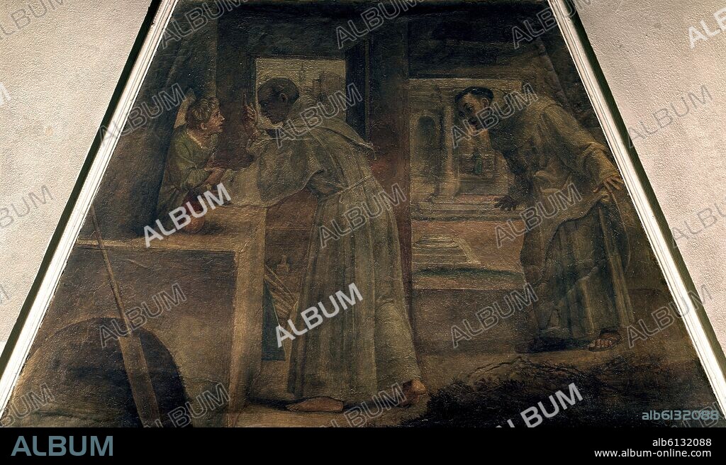 ANNIBALE CARRACCI (1560-1609). SAN DIEGO DE ALCALA SALVA AL MUCHACHO DORMIDO DENTRO DEL HORNO - SIGLO XVI - FRESCO PASADO A LIENZO - BARROCO ITALIANO - 125x220 cm - NP 2910.