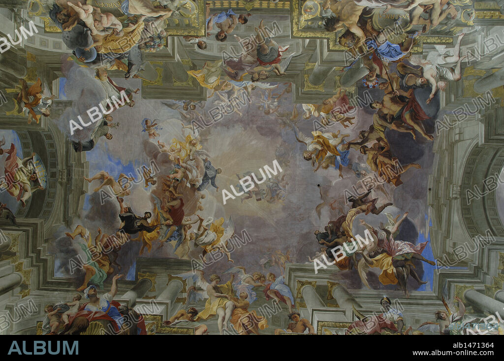 ARTE BARROCO. ITALIA. IGLESIA DE SAN IGNACIO DE LOYOLA. Construída entre los siglos XVII y XVIII. Vista parcial de los FRESCOS de la BOVEDA (1685), obra de Andrea Pozzo (1642-1709) .