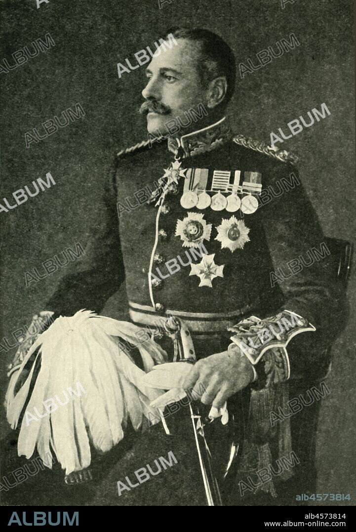 RUSSELL & SONS. 'Field Marshal Sir Douglas Haig, Commanding the British Army in France', late 19th century-early 20th century, (c1920). Portrait of Field Marshal Douglas Haig, 1st Earl Haig (1861-1928) who commanded the British Expeditionary Force on the Western Front during the First World War. Haig endured criticism for the two million British casualties lost under his command. From "The Great World War: A History", Volume V, edited by Frank A Mumby. [The Gresham Publishing Company Ltd, London, c1920].