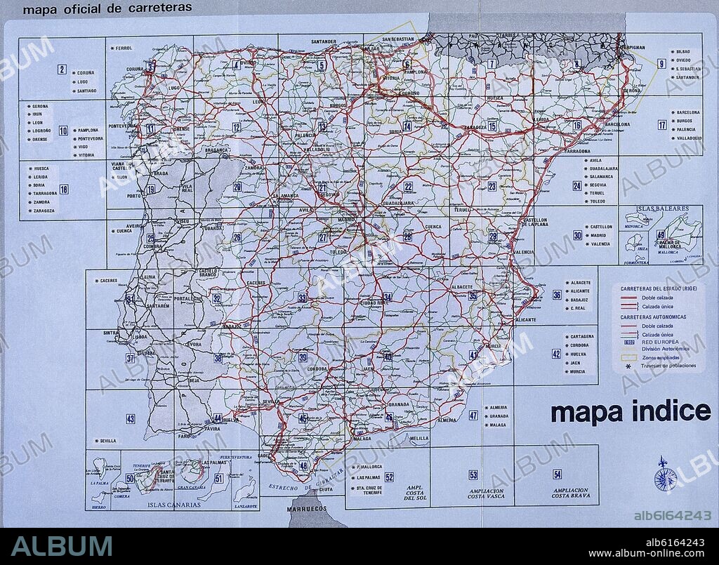 MAPA DE ESPAÑA DE CARRETERAS - AÑOS 80.