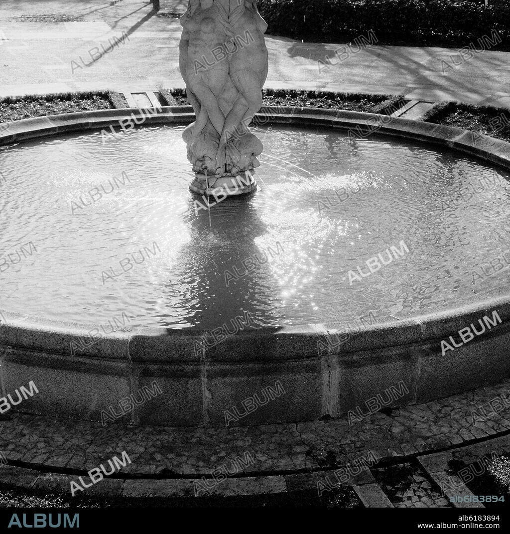 MASCARONES EN LA BASE DE UNA FUENTE DEL RETIRO (FUENTE DE LAS TRES GRACIAS) - FOTOGRAFIA EN BLANCO Y NEGRO - AÑOS 60.