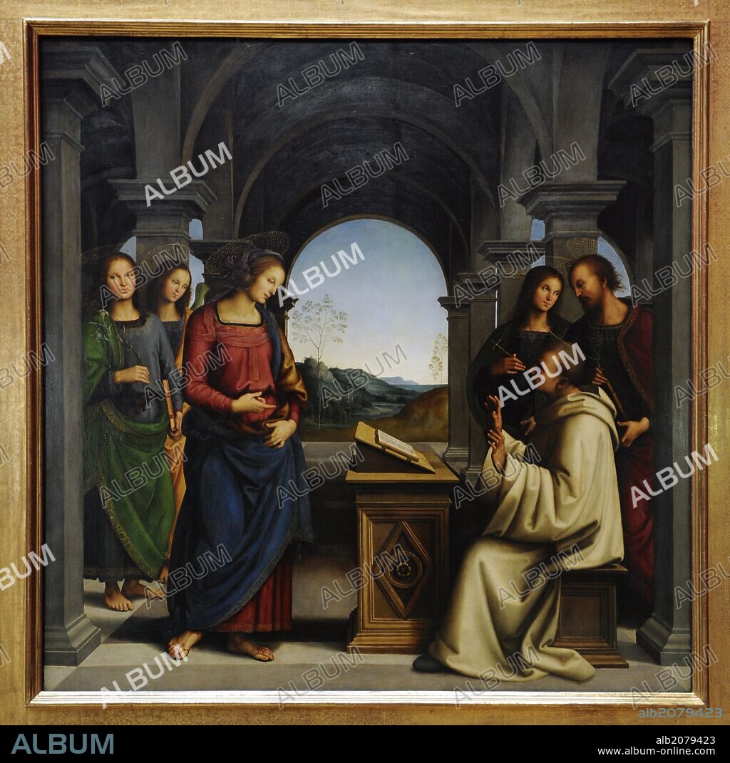PIETRO PERUGINO. ARTE RENACIMIENTO. ITALIA. Pietro di Cristoforo Vanucci llamado El Perugino (1448-1523). Pintor cuatrocentista italiano. "La Visión de San Bernardo". Pintado entre 1488-1494. Alte Pinakothek (Pinacoteca Antigua). Munich. Alemania. Europa.