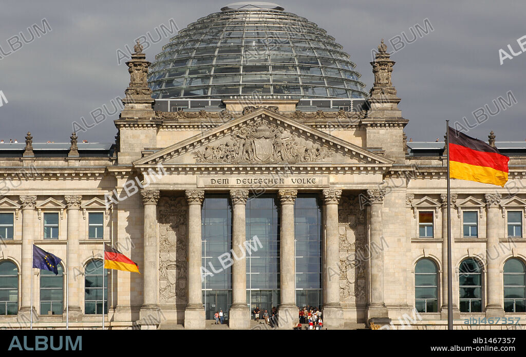 Germany. Berlin. German Parliament in the Reichstag building. 1884-1894. Built by Paul Wallot and rebuilt by Norman Foster between 1992-1999. Exterior.