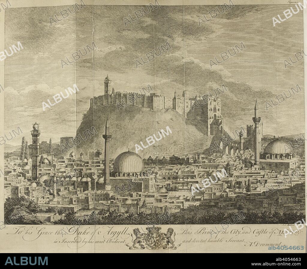 View of the city and castle of Aleppo. Travels through different cities of Germany, Italy, Greece and several parts of Asia, as far as the banks of the Euphrates... London: printed by W. Strahan for the author, 1754. Source: 457.e.2, between 184-185. Language: English.