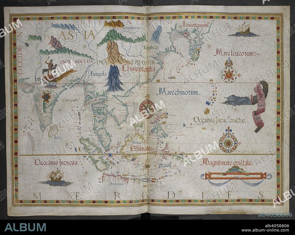 DIEGO HOMEM. Map of Southern Asia and the Spice Islands. Queen Mary Atlas. 1558. Source: Add. 5415 A, ff.17v-18.