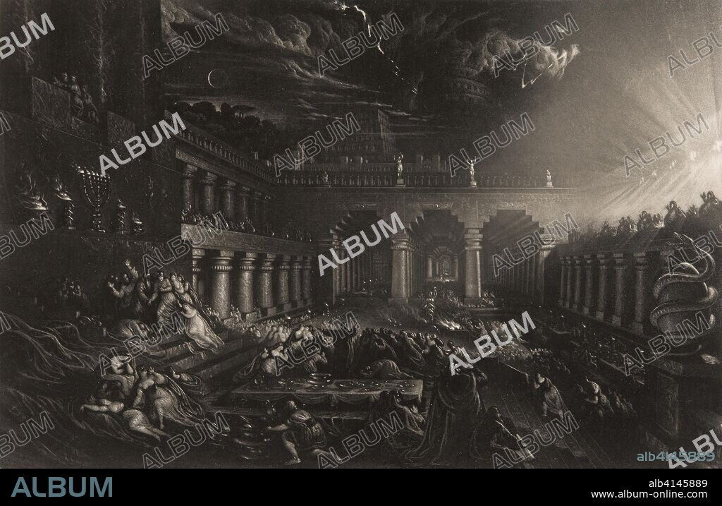 Belshazzar's Feast, from Illustrations of the Bible. John Martin; English, 1789-1854. Date: 1835. Dimensions: 190 × 290 mm (image); 268 × 357 mm (plate); 329 × 416 mm (sheet). Mezzotint with etching in black on ivory wove paper. Origin: England.