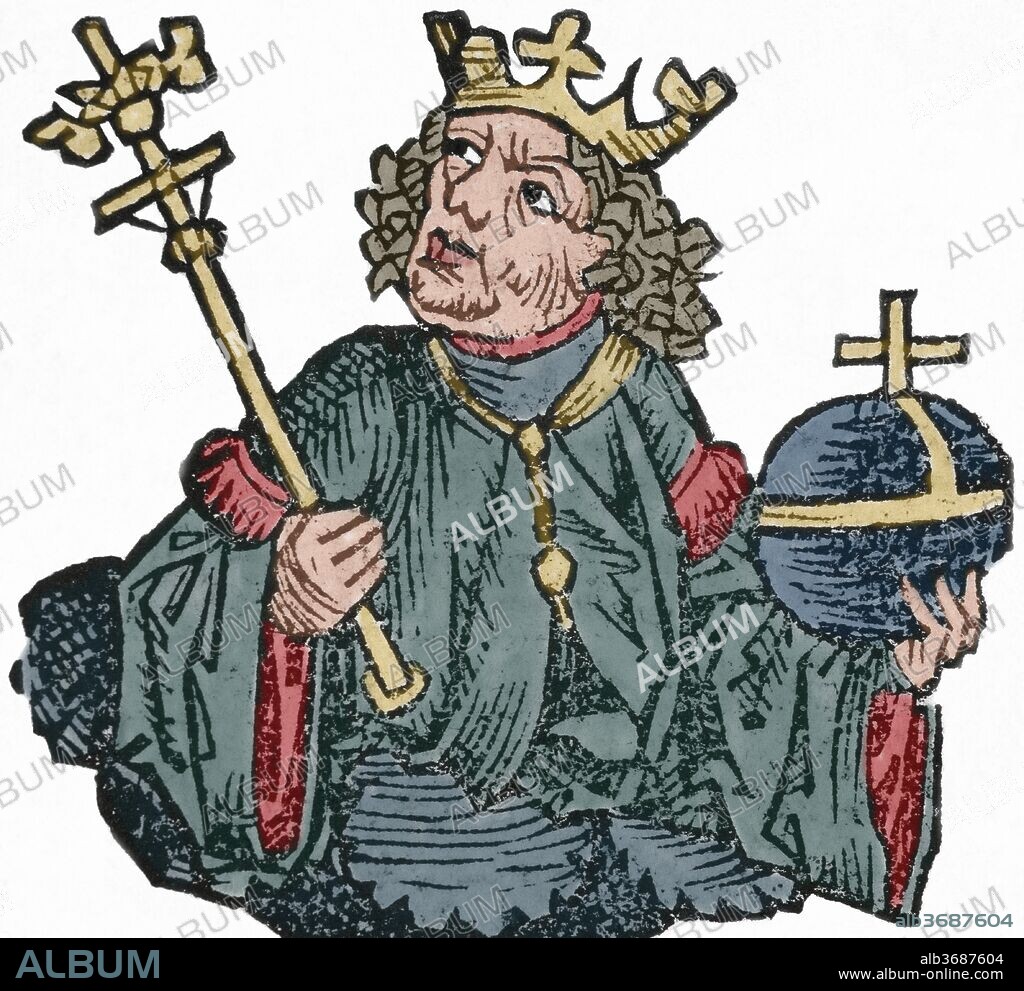 Carlos II de Anjou (1285-1309). Rey de Nápoles (1254-1309). Se enfrentó en varias ocasiones a los reyes de Aragón por el dominio de Sicilia. Grabado del siglo XVI. Coloreado.