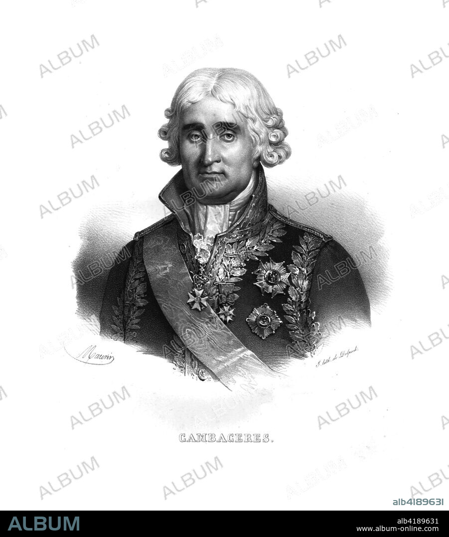 'Cambaceres', Jean Jacques Regis de Cambaceres, (c1820s). Jean-Jacques-Régis de Cambacérès, duc de Parme (1753-1824), was a French nobleman, lawyer and statesman during the French Revolution and the First Empire, best remembered as one of the authors of the Napoleonic Code.